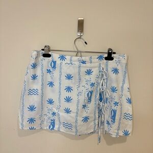 Wild Fable Women's Blue White Floral Skort L Drawstring Elastic Waist